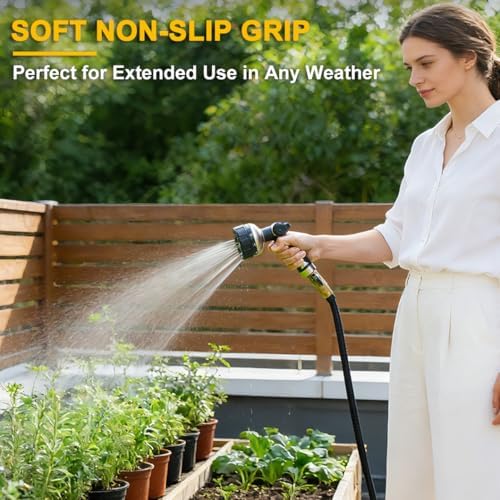 FANHAO Thumb Control Garden Hose Nozzle Heavy Duty Metal, 10 Spray Patterns