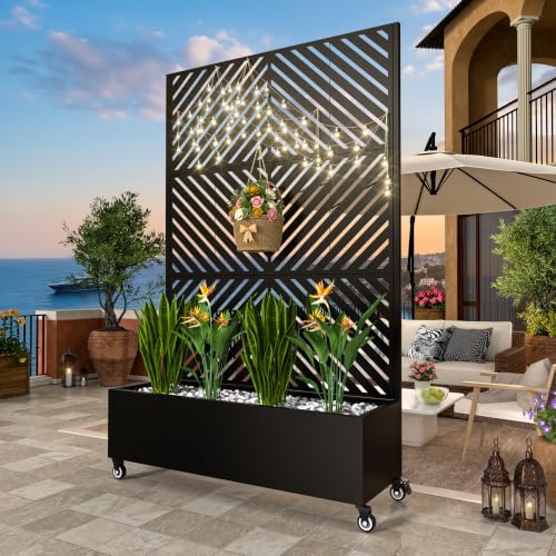 MTART Metal Planter Box with Trellis, 72"x47"x16" Outdoor Galvanized