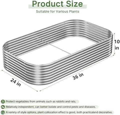3 PCS Galvanized Raised Garden Bed Outdoor, Metal Garden Bed for
