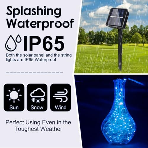 4 Pack Solar Fairy String Lights, 400 LED Blue Christmas Copper Wire