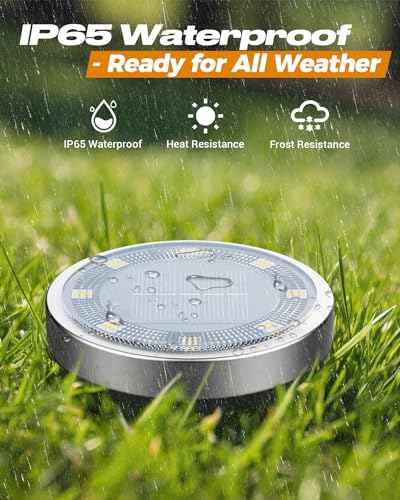 btfarm 16 Pack Solar Lights Outdoor, 8 LED Solar Ground Lights IP65 Waterproof Flat Solar Disc Light, Pathway Lights for Garden Lawn Patio Yard Path Landscape, Cool White