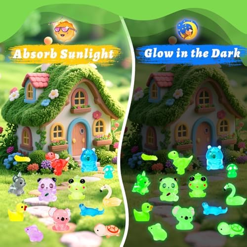 150 Pcs Mini Resin Animals Variety Pack Tiny Animals Miniature Figures Luminous Figurines for Dollhouse Micro Landscape Aquarium Potted Fairy Garden DIY Decor