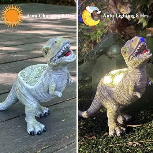 GARDEN WHISPER Outdoor Solar Statue Garden Decor, Dinosaur Garden Statues Outdoor Patio Lawn, Balcony Decoration, Solar Garden Outdoor Dinosaur Statues with LED Lights, Unique Gifts for Women