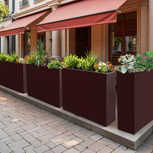 Metal Tall Long Planter Box Large Rectangular Planter Flower Pot with