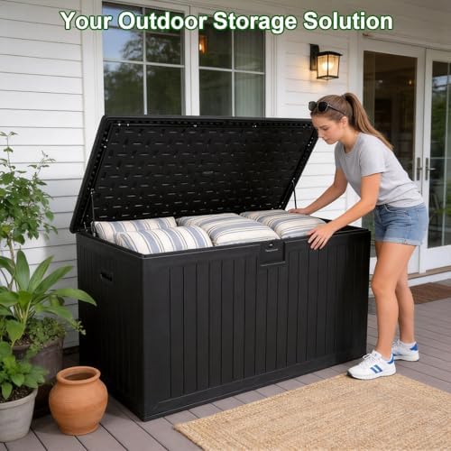 270 Gallon Outdoor Storage Box, Waterproof Extra Large Resin Deck Box