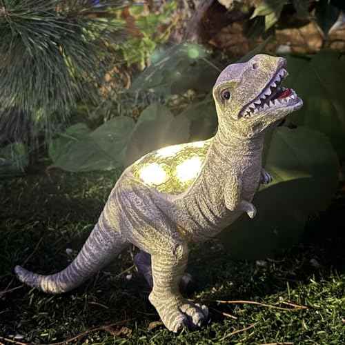GARDEN WHISPER Outdoor Solar Statue Garden Decor, Dinosaur Garden Statues Outdoor Patio Lawn, Balcony Decoration, Solar Garden Outdoor Dinosaur Statues with LED Lights, Unique Gifts for Women