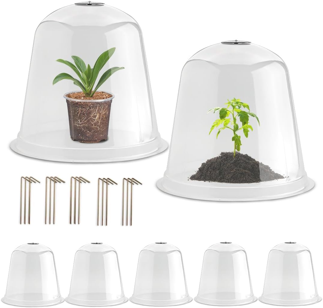 13 Inch Humidity Domes Garden Cloches for Plant Protection, Protectors from Animals, Garden Clear Plant Cover with Ventilation Holes 5 Pack