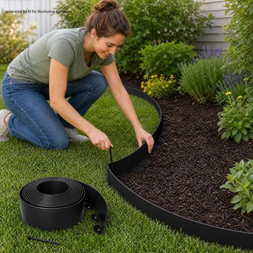 33 FT Garden Edging Border, 2 Inch Flexible Landscape Edging Kit with 30 PCS Stakes, No-Dig Tool-Free Plastic Lawn Border for Flower Beds, Yard Pathways, Landscaping Projects & Outdoor Garden Decor