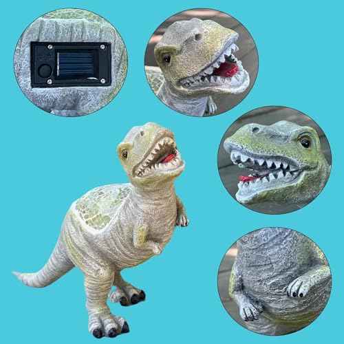 GARDEN WHISPER Outdoor Solar Statue Garden Decor, Dinosaur Garden Statues Outdoor Patio Lawn, Balcony Decoration, Solar Garden Outdoor Dinosaur Statues with LED Lights, Unique Gifts for Women