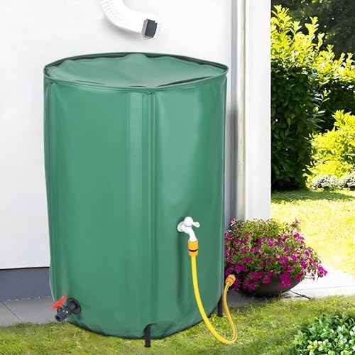 100 Gallon Collapsible Rain Barrel, Large Garden Water Storage Tank, Portable Folding Rainwater Collector, Water Catcher with Filter Overflow Kit Faucet