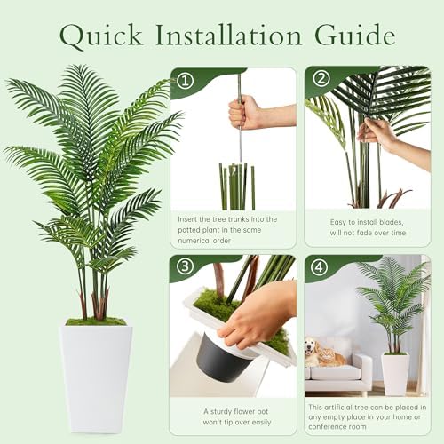 Flydeer 6FT Artificial Palm Tree with Tall White Planter, Floor Plant