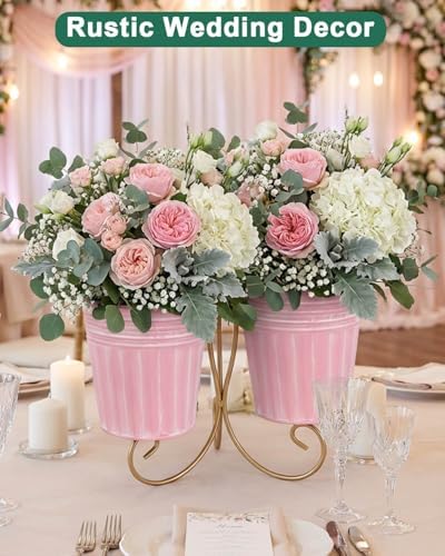 vensovo 6 Inch Pink Metal Rustic Flower Pots - 6Pcs Medium Galvanized