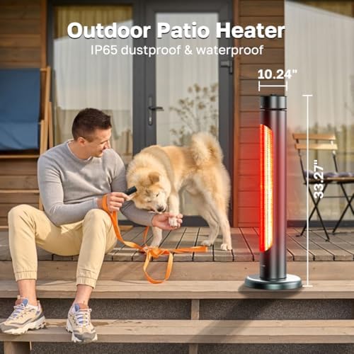 ThermoMate Electric Patio Heater, 1500W IP65 Outdoor/Indoor Infrared Heater with Remote, 8 Heating Levels 8-Hour Timer & Oscillation, Tip-over Protection for Garage Backyard Restaurant