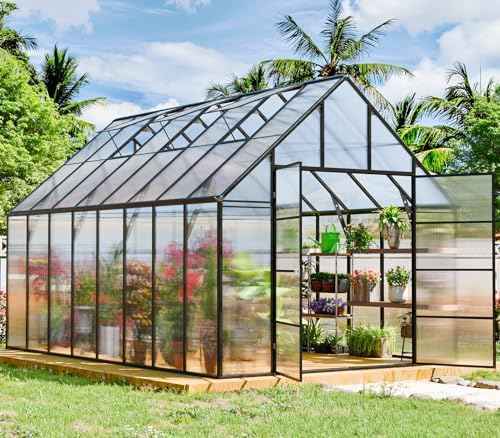 16x10x10 FT Large Greenhouse for Outdoor, Easy Assembly Aluminum Frame Heavy Duty Green House with Transparent Roof Vents Lockable Swing Door Walk in Greenhouses for Garden Plant Flowers