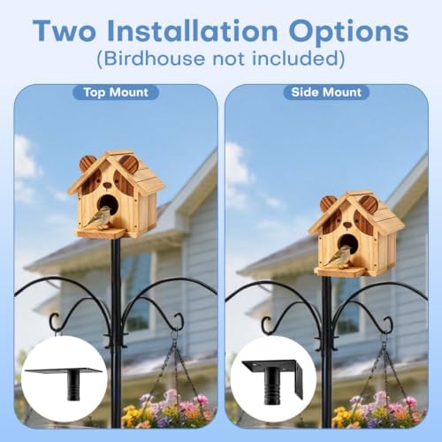 92 Inch Squirrel Proof Bird Feeder Pole with X shape Base Plate, Heavy Duty 1 Inch Dia Bird House Pole, Adjustable Multi-Hook Bird Feeding Station with Squirrel Baffle, Water Bowl & Mesh Tray