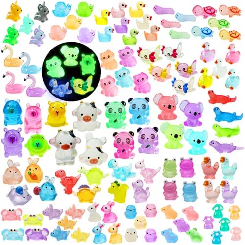 150 Pcs Mini Resin Animals Variety Pack Tiny Animals Miniature Figures Luminous Figurines for Dollhouse Micro Landscape Aquarium Potted Fairy Garden DIY Decor