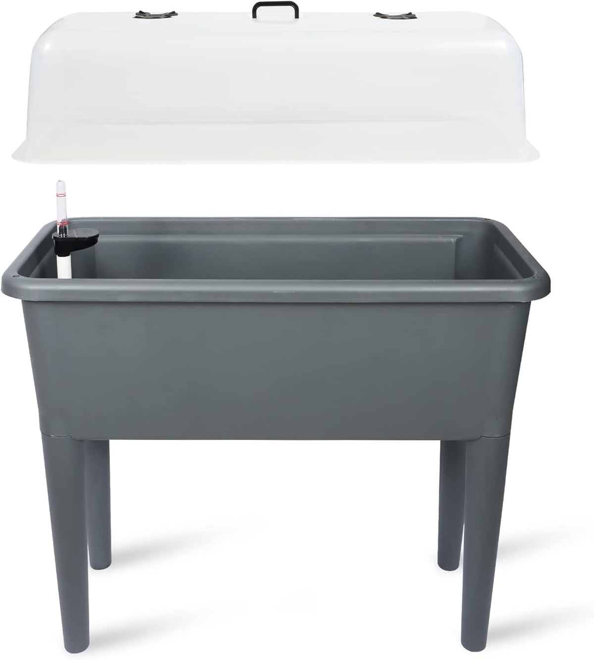 Dexceder 13.2 Gallon Self Watering Raised Garden Bed with Ventilation Transparent Lid Greenhouse, Deepen Vegetable Flower Box Planter Pot with Removeble Legs & Water Level Indicator (Deep Gray)