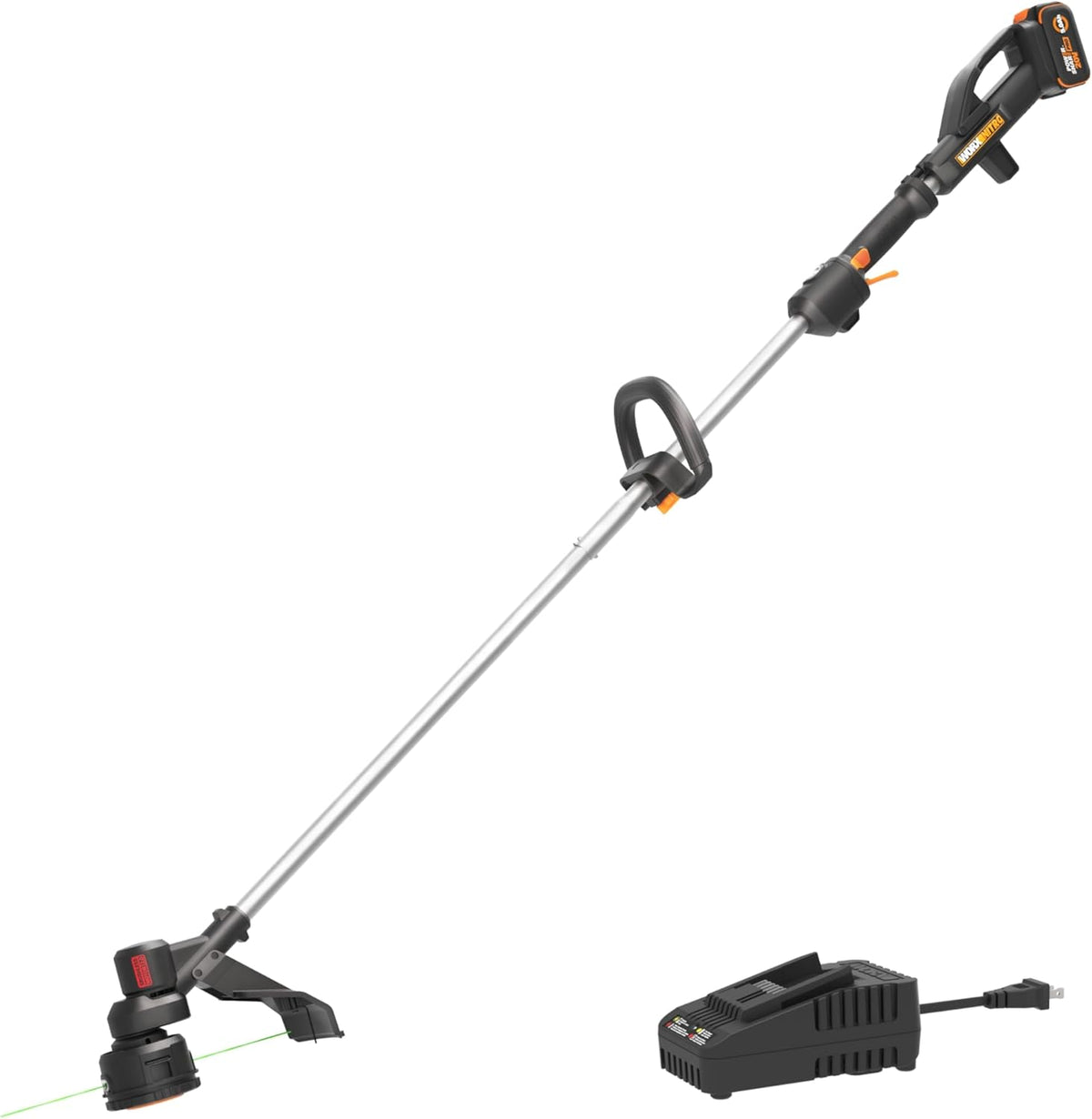WORX Cordless String Trimmer, 20V 13''-15'' Weed Wracker with Brushless Motor 2.0, 21 cc Gas Equivalent, Quick-Line Reloading, Tool Only - Field & Nook