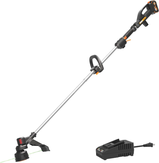 WORX Cordless String Trimmer, 20V 13''-15'' Weed Wracker with Brushless Motor 2.0, 21 cc Gas Equivalent, Quick-Line Reloading, Tool Only - Field & Nook