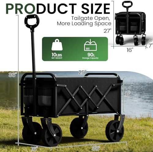 Foldable Wagon, Collapsible Wagon with Wheels, Small Wagons Cart with