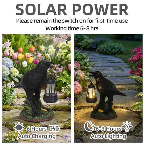 Rempry Solar Garden Crow Statue Decor, Gothic Crow Light for Yard Lawn Patio Outdoor, Unique Birthday Housewarming Halloween Gifts for Mom Family, Friend
