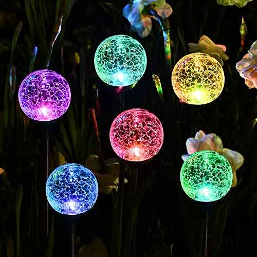 SOLPEX Solar Garden Lights 6 Pack, Solar Lights Outdoor Decorative, Solar Globe Lights Outdoor Waterproof for Yard and Garden, Multi-Color Changing Cracked Glass Ball LED Lights