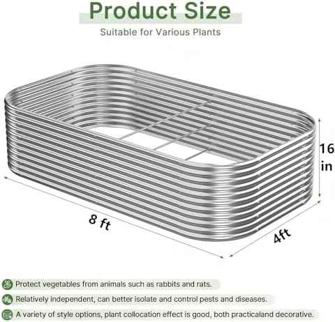2 PCS Tall 8x4ft Galvanized Raised Garden Bed Outdoor, Metal Garden Bed for Vegetables, Above Ground Garden Box for Flower, Steel Raised Beds for Gardening