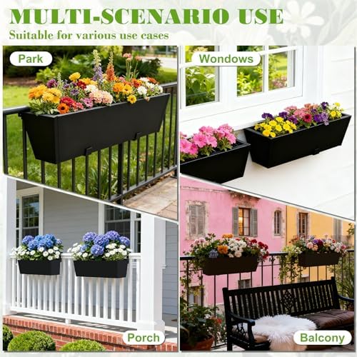 36 Inch Railing Planter Boxes, Heavy Duty Metal Hanging Planters with Adjustable Brackets, Outdoor Balcony Flower Box for Deck, Fence, Porch Railings
