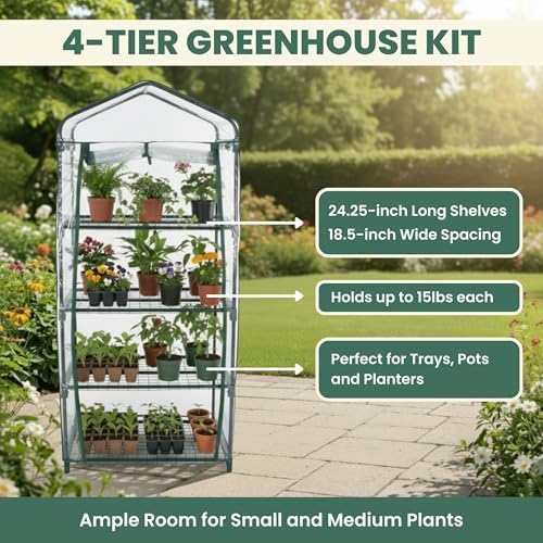 Pure Garden 4 Tier Mini Greenhouse, 27.5x19x63-Inch