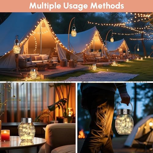 2 Pack 9.3 Inch Solar Hanging Glass Globe Lanterns Outdoor Waterproof