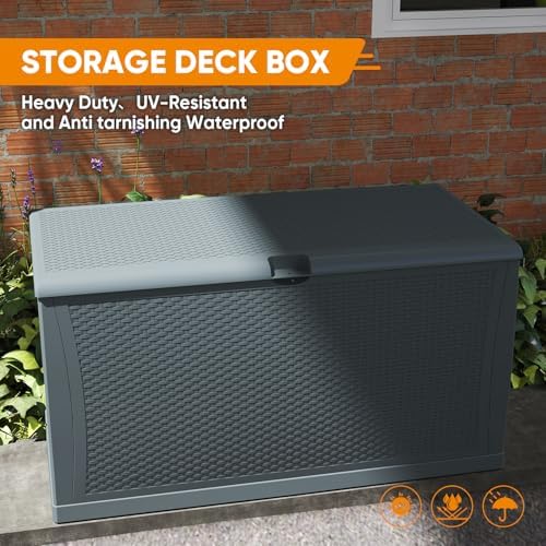 ZYJOYY 100 Gallon Resin Deck Box Waterproof Outdoor Storage Box and