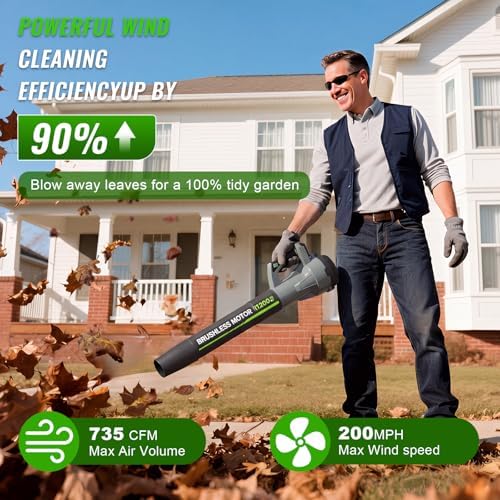 Leaf Blower, Cordless Leaf Blower with 2 X 4.0Ah Battery and Charger, 6 Speed Mode Electric Leaf Blowers Cordless for Blowing Leaves, Blowers for Yard Garden Lawn Care and Dust, Gift for Men(Gray)