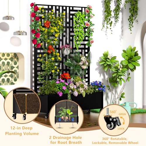 MTART Metal Planter Box with Trellis, 72.1"x47.2"x16" Outdoor