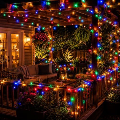 2 Pack Solar Multicolor String Lights Outdoor, Total 200 LED Each 40Ft with 8 Lighting Modes for Yard, Fence,Balcony, Party,Christmas Tree Decorations (Multicolor)