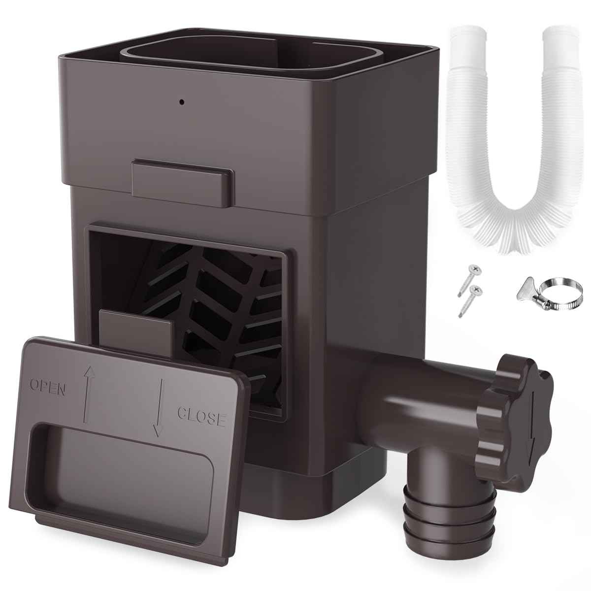 Anivia Rainwater Collection System, Downspout Diverter Fits for 2x3 or 3x4 Inch Standard Downspouts, Rain Barrel Diverter Kit with Adjustable Valve and Filter. 5ft Hose - Brown