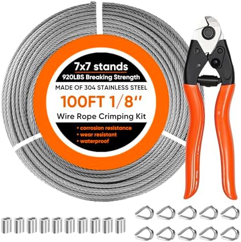 100FT 1/8" Stainless Steel Cable with Cable Cutter, 1760 lbs Breaking