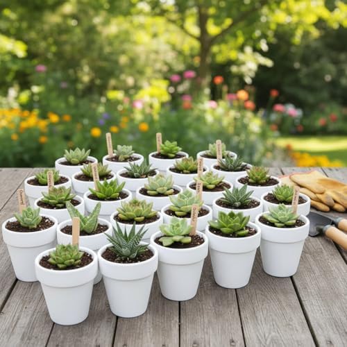YESIACE White Terracotta Flower Pots with Drainage Holes, 4 Inches