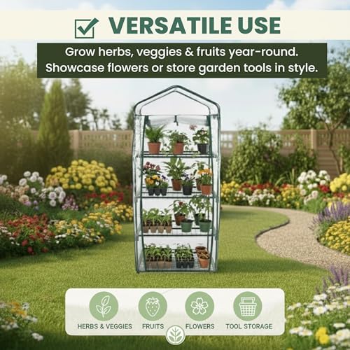 Pure Garden 4 Tier Mini Greenhouse, 27.5x19x63-Inch