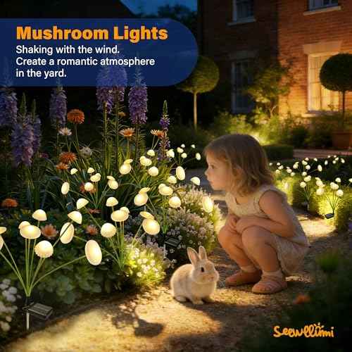 Solar Garden Lights Outdoor, 6Pack Solar Lights Garden Decor, Swaying Mushroom Lights Waterproof for Yard, Patio,Pathway Decoration,Gifts for Women,Mom(Warm White)