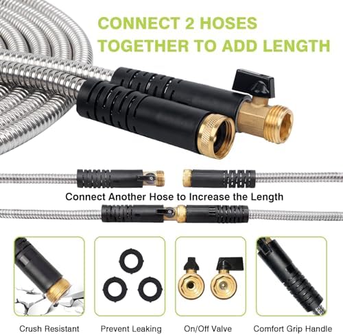 Metal Garden Hose 100FT - Heavy Duty Stainless Steel Metal Water Hose
