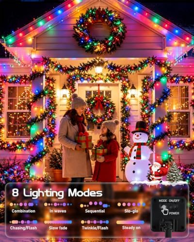OZS 2PK 240LED Multicolor Solar Christmas Lights Outdoor Waterproof,String Lights for Outside, Green Wire Solar Tree Lights with 8 Lighting Modes for Xmas Wedding Party Christmas Decor