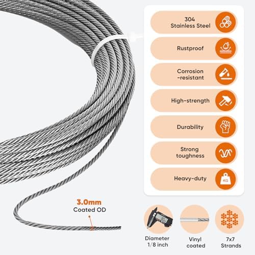 100FT 1/8" Stainless Steel Cable with Cable Cutter, 1760 lbs Breaking