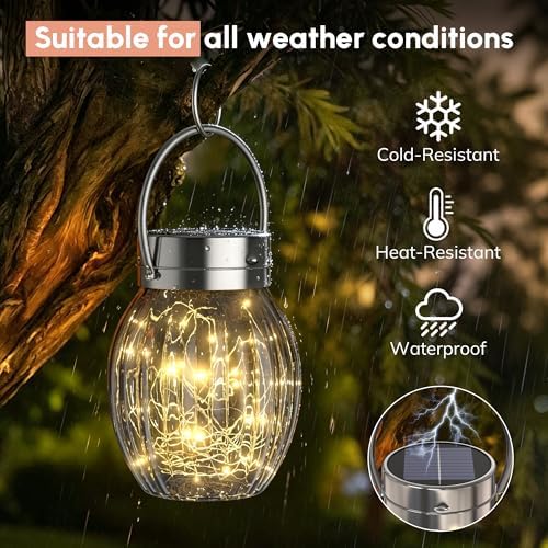 2 Pack 9.3 Inch Solar Hanging Glass Globe Lanterns Outdoor Waterproof