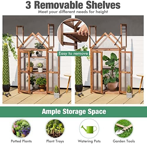 GRAFFY Wooden Cold Frame Greenhouse with 3 Removable Shelves for Outdoor