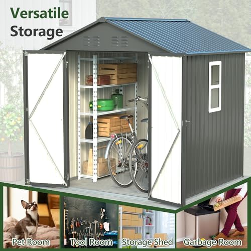 Outdoor Storage Shed, 6 X 6ft Metal Galvanized Steel Garden Shed, Utility Tool Shed Storage House for Backyard, Patio, Lawn