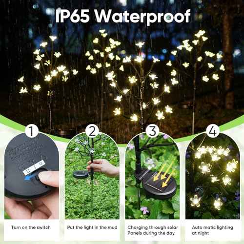 Solar Garden Lights Waterproof, Sola Lights Outdoor Decorative 4Pack,80Led Solar Powered Flowers Garden Decor,Fairy Lights for Yard,Pathway,Outside Decorations,Gardening Gifts for Women Mom