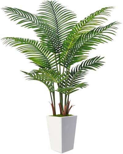 Flydeer 6FT Artificial Palm Tree with Tall White Planter, Floor Plant