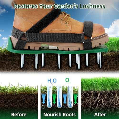 Ohuhu Lawn Aerator Shoes with Hook & Loop Straps, All New Unique Design Free-Installation Heavy Duty Spiked Aerating Sandals, One-Size-Fits-All for Yard Patio Lawn Garden