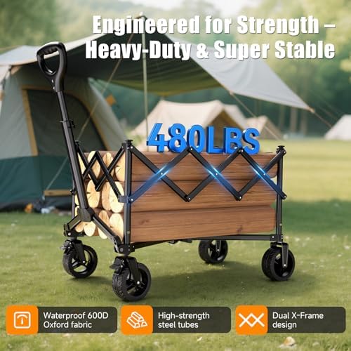 Collapsible Wagon Cart, 480lbs Heavy Duty Wagon with All-Terrain