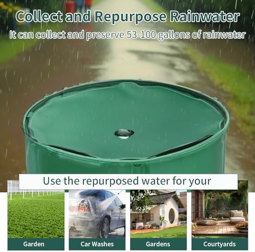 100 Gallon Collapsible Rain Barrel, Large Garden Water Storage Tank, Portable Folding Rainwater Collector, Water Catcher with Filter Overflow Kit Faucet
